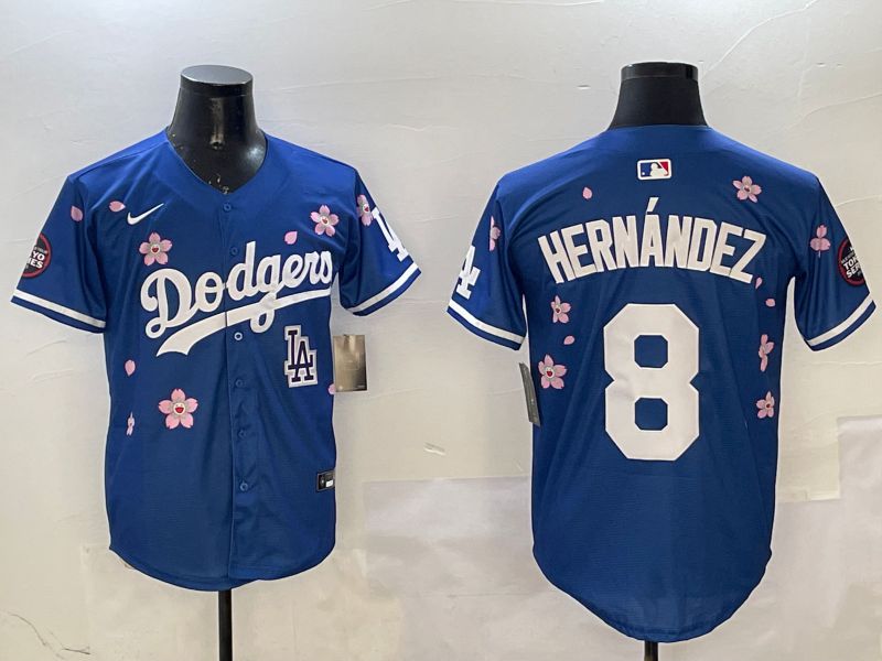 Men Los Angeles Dodgers 8 Hernandez Blue Sakura Edition 2025 Nike MLB Jersey style 9